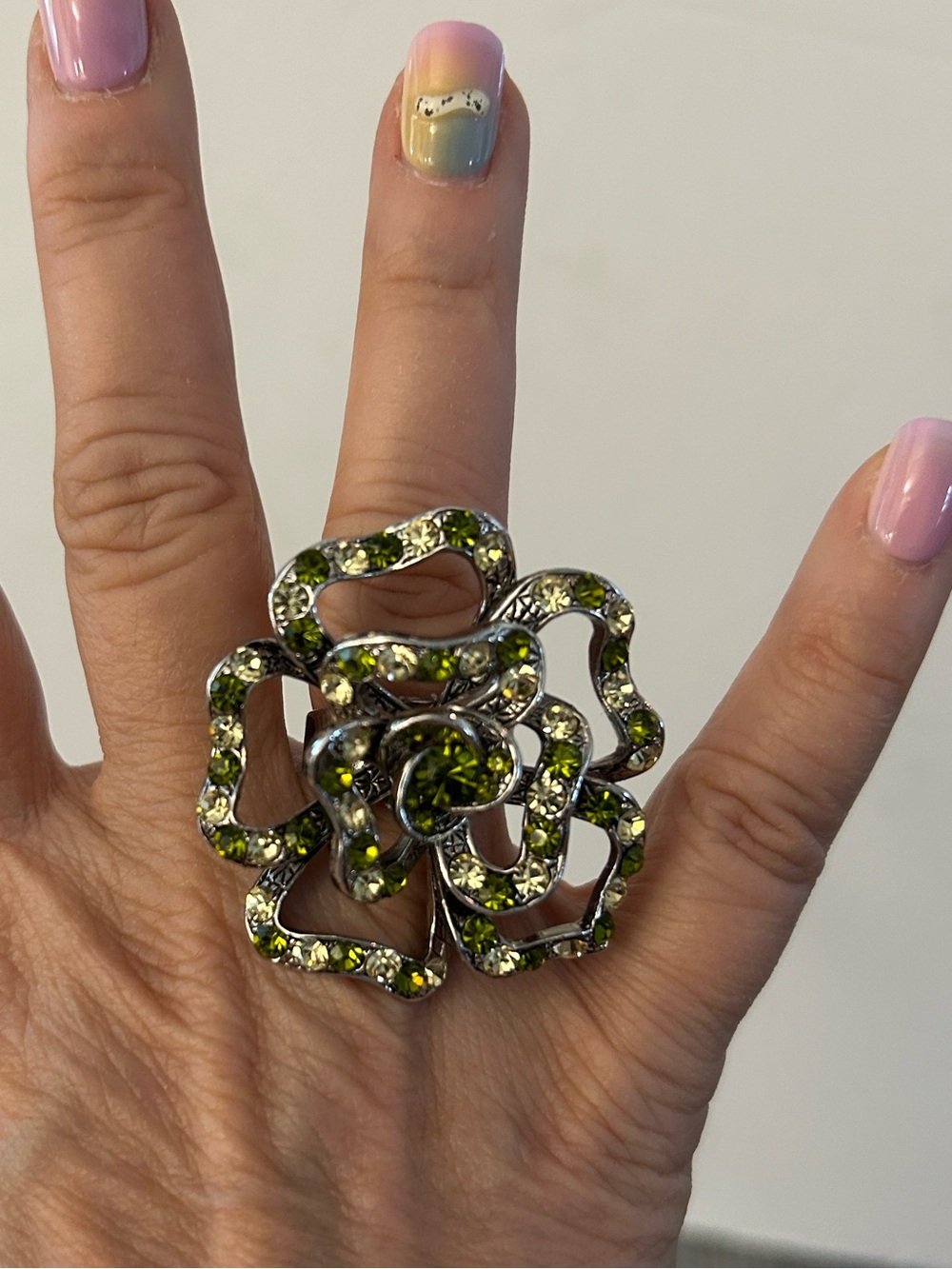 Green Crystal Floral Statement Ring - Women Jewelry Rings